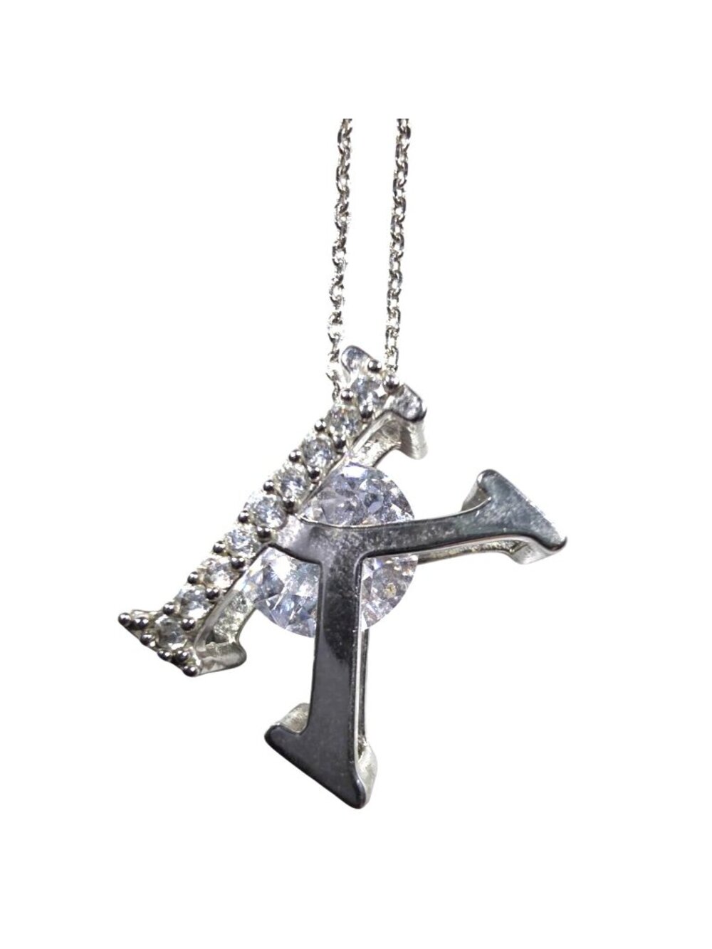 Necklace Silver tone Initial K Rhinestone Womens Jewelry gift personalized